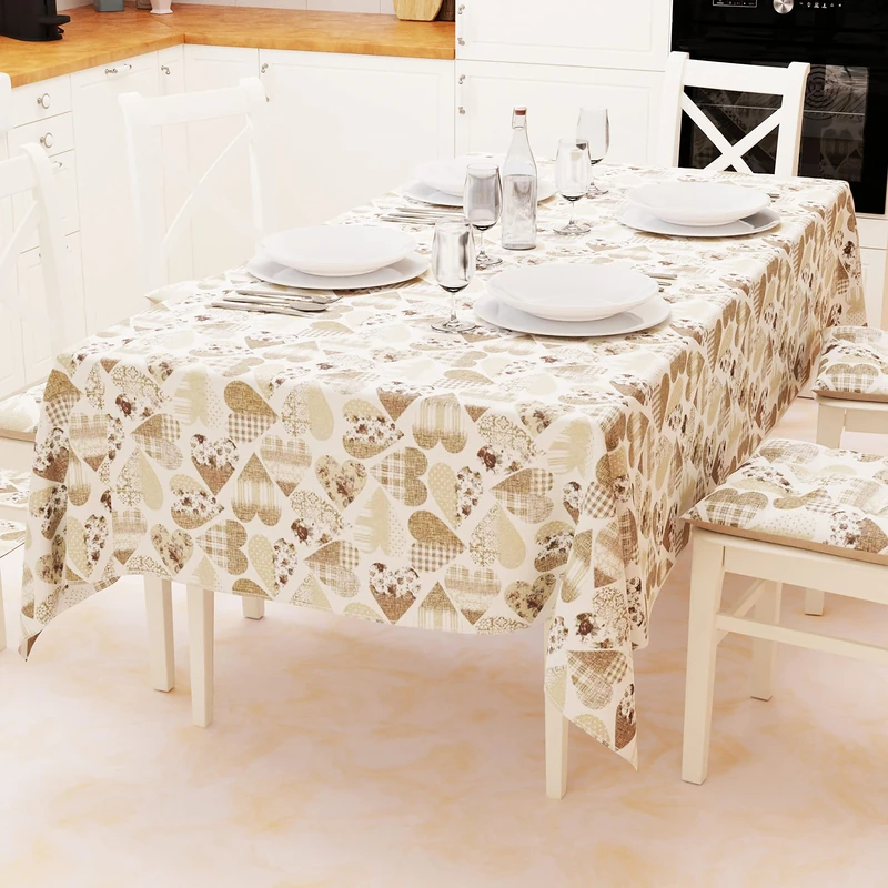 PETTI Artigiani Italiani - Table Cloth, Table Cloth, Kitchen Tablecloth in Cotton Design Beige Hearts X24 Seats (140 x 450 cm) 100% Made in Italy
