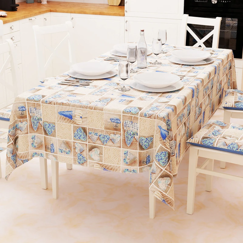 PETTI Artigiani Italiani - Table Cloth, Table Cloth, Kitchen Tablecloth in Cotton Design Lidia Blue X24 Seats (140 x 450 cm) 100% Made in Italy