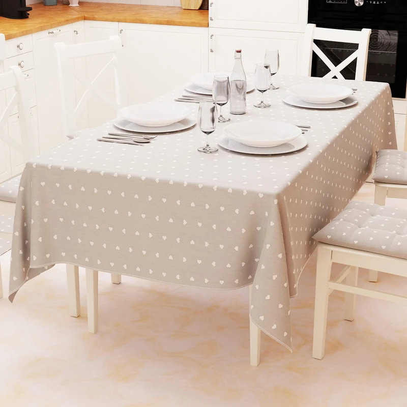 PETTI Artigiani Italiani - Table Cloth, Table Cloth, Cotton Kitchen Tablecloth Design Grey Hearts X24 Seats (140 x 450 cm) 100% Made in Italy