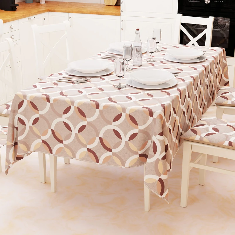 PETTI Artigiani Italiani - Table Cloth, Table Cloth, Kitchen Tablecloth in Cotton Circle Design Beige X24 Seats (140 x 450 cm) 100% Made in Italy