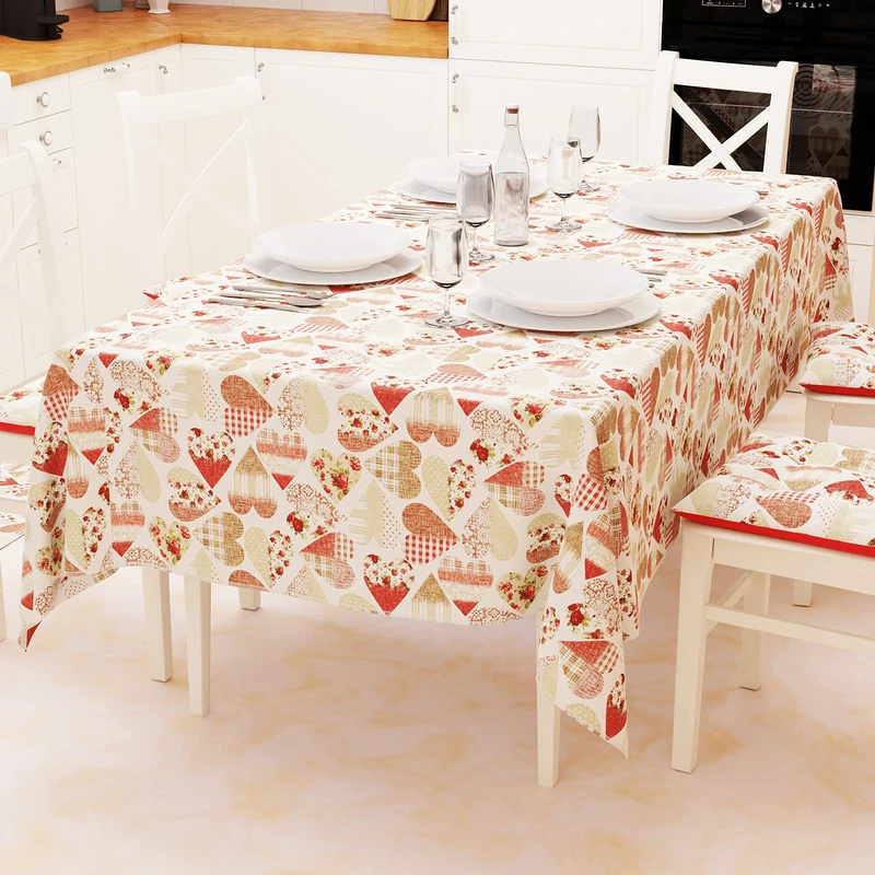 PETTI Artigiani Italiani - Table Cloth, Table Cloth, Cotton Kitchen Tablecloth Red Hearts Design X24 Seats (140 x 450 cm) 100% Made in Italy