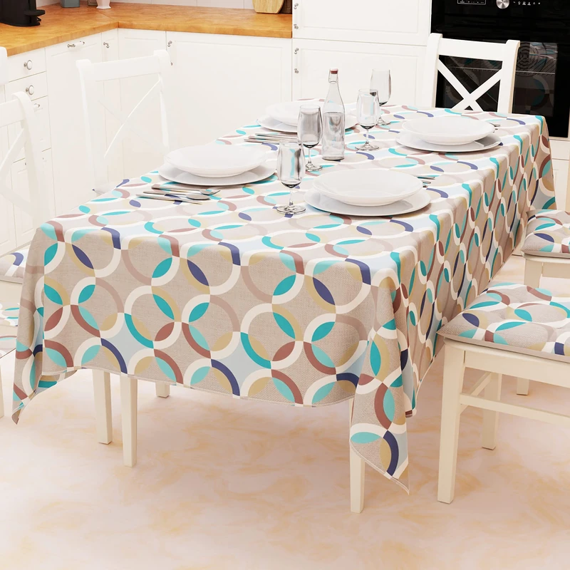 PETTI Artigiani Italiani - Table Cloth, Table Cloth, Kitchen Tablecloth in Cotton Blue Circle Design X24 Seats (140 x 450 cm) 100% Made in Italy