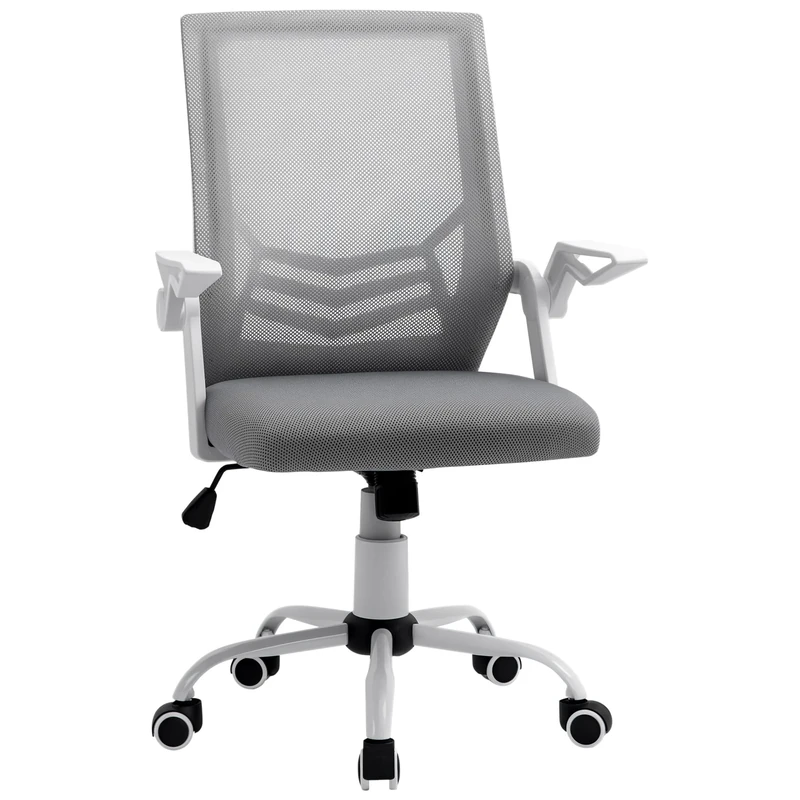 Vinsetto Office Chair with Flip-up Armrest, Mid Back Desk Chair with Mesh Back, Lumbar Support, Adjustable Height, Swivel Wheels for Home, Grey