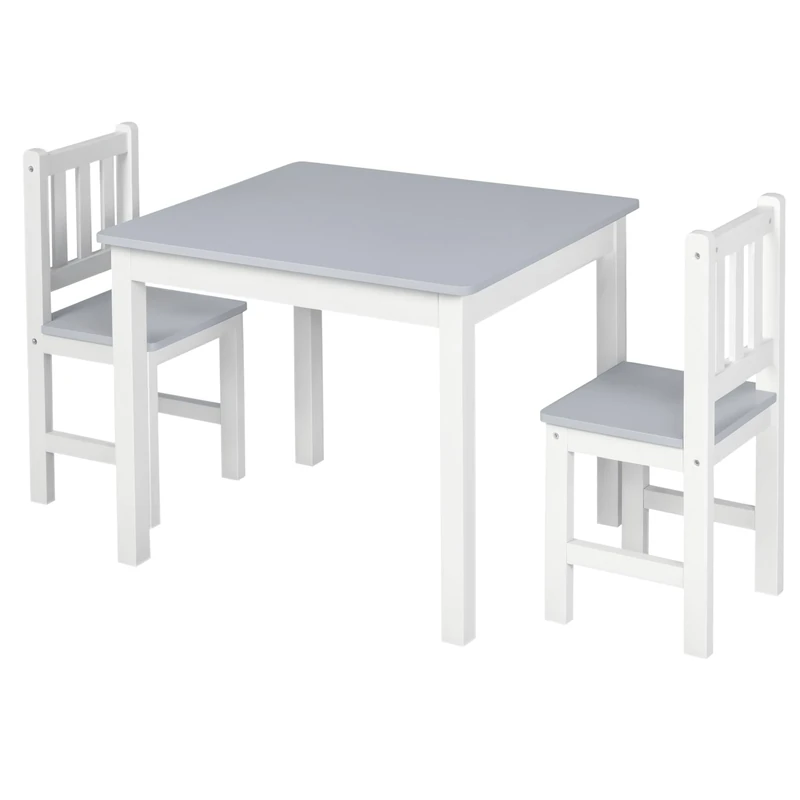 HOMCOM Kids Table and Chair Set 3 Pieces Toddler Preschoolers Desk with 2 Chairs for Indoor Study Rest Snack Time Grey