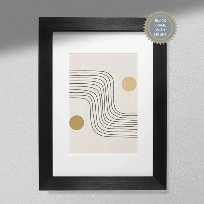 Hygge Creations Waves Retro Wall Art | Beige Print | Rustic Decoration-A3 Black Frame Without Mount - Image 1