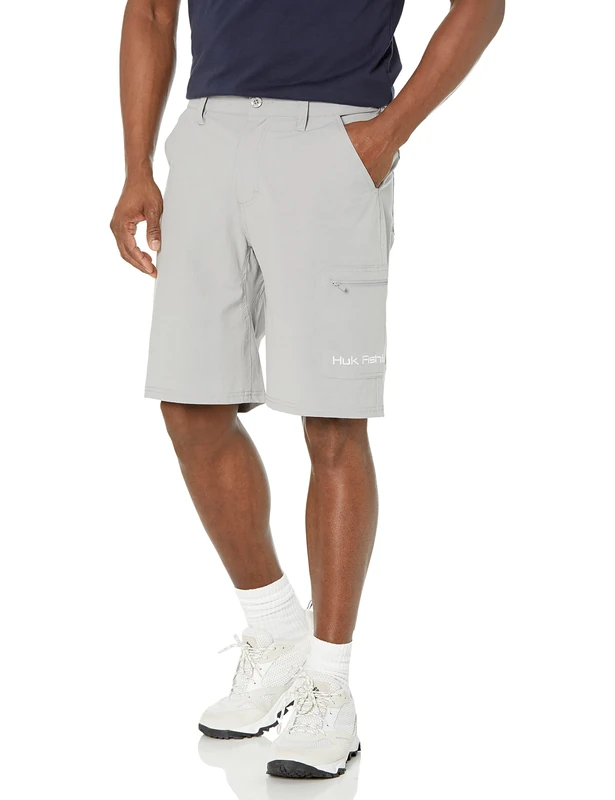 HUK Men's Next Level Quick-Drying Performance Fishing Shorts, Overcast Grey, Small