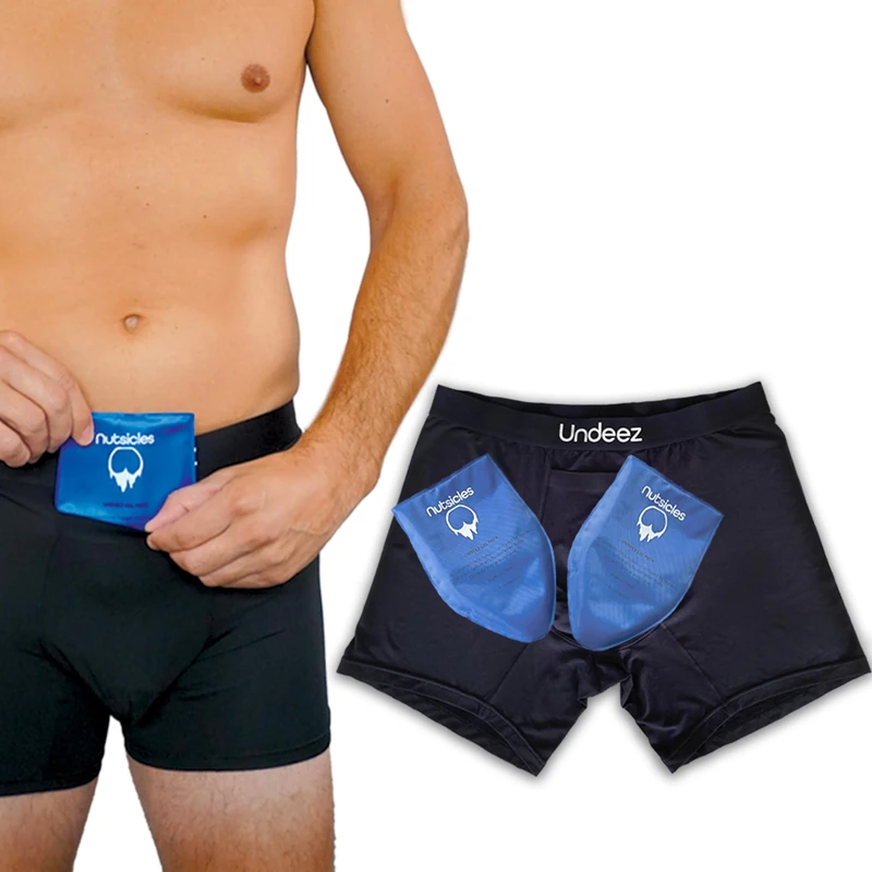 Undeez Vasectomy Underwear - Comes With 2-Custom Fit Ice Packs and Snug Boxer Briefs For Testicular Support and Pain Relief, Black, L - Image 1