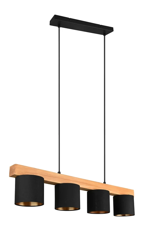 Reality Leuchten Cameron R30654002 Pendant Light Metal Black Matt Fabric Shade Black Gold Wood Exclusive 4X E14