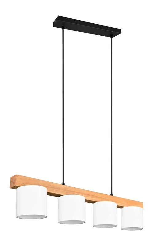 Reality Leuchten Cameron R30654001 Pendant Light Metal Black Matt Fabric Shade White Wood Exclusive 4X E14