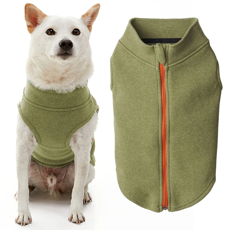 Gooby Zip Up Microfiber Fleece Dog Sweater - Green, Large - Warm Double Layered Soft Microfiber Fleece Step-in Dog Jacket Without Ring Leash - Winter Dog Sweaters for Small Dogs and Medium Dogs