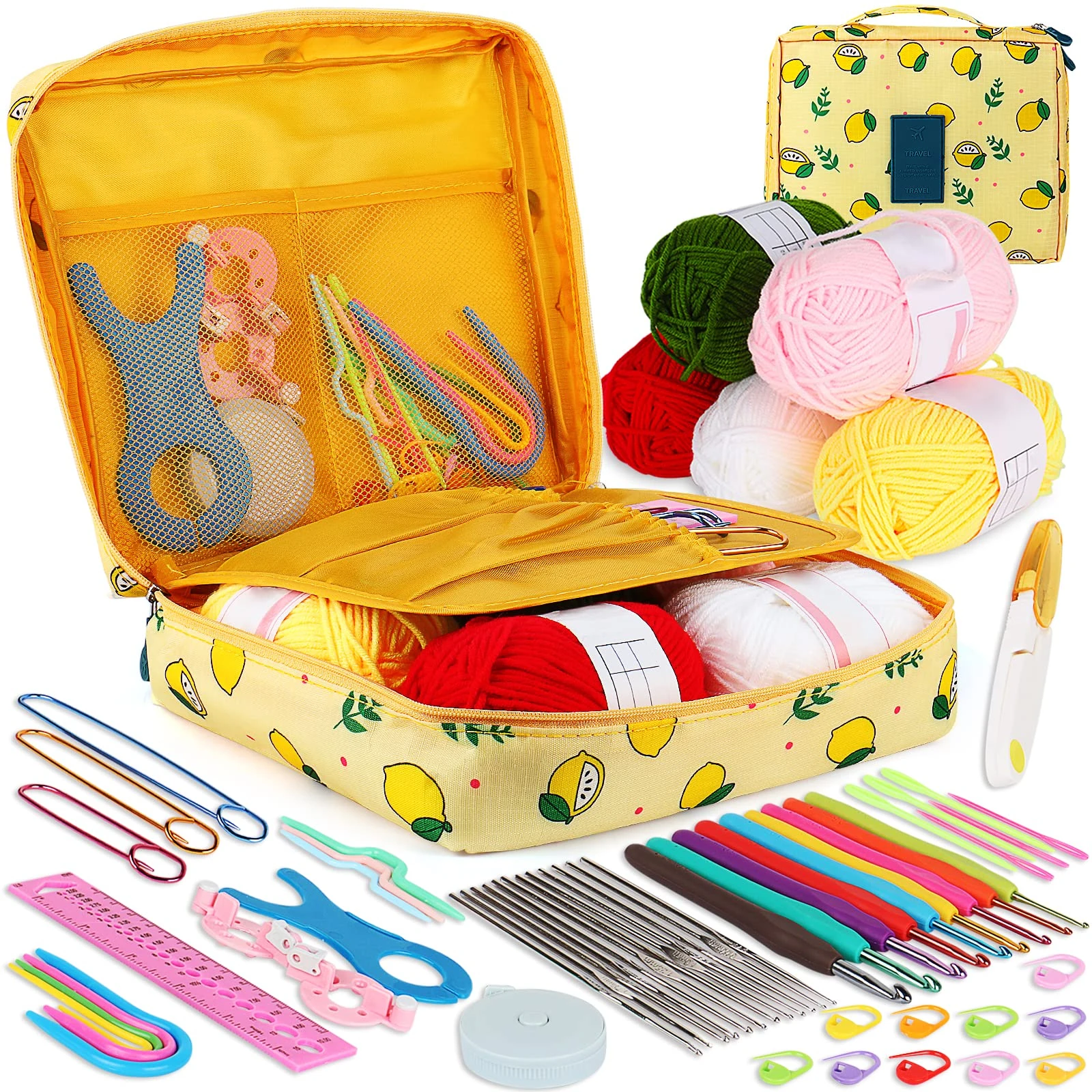 Coopay Crochet Kits for Beginners Kids, Crochet Hooks Set, Includes Ergonomic Metal Crochet Hooks 0.6mm to 6mm, Accessories and Case, Knitting Set with Wool and Needles, Crochet Starter Kit