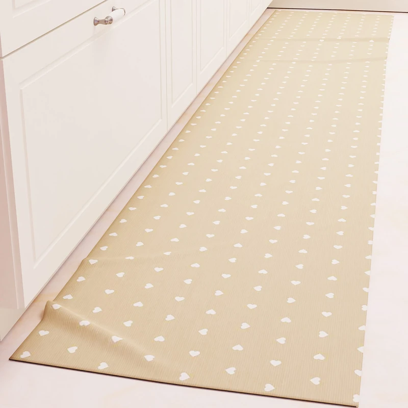 PETTI Artigiani Italiani - Kitchen Rug - Non-Slip and Washable - 52 x 340 cm - Hearts Design - Beige - 100% Made in Italy - Image 1