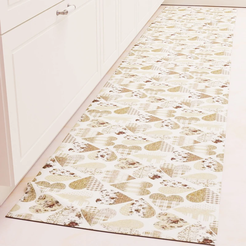 PETTI Artigiani Italiani - Kitchen Rug Runner Kitchen Non-Slip and Washable 52 x 340 cm Design Hearts Beige 100% Made in Italy