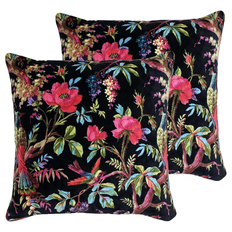 Paoletti Paradise Feather Filled Cushions (Twin Pack), Black, 50 x 50cm