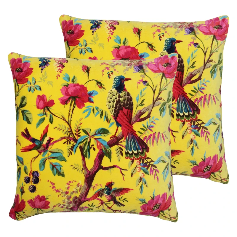 Paoletti Paradise Polyester Filled Cushions (Twin Pack), Yellow, 50 x 50cm