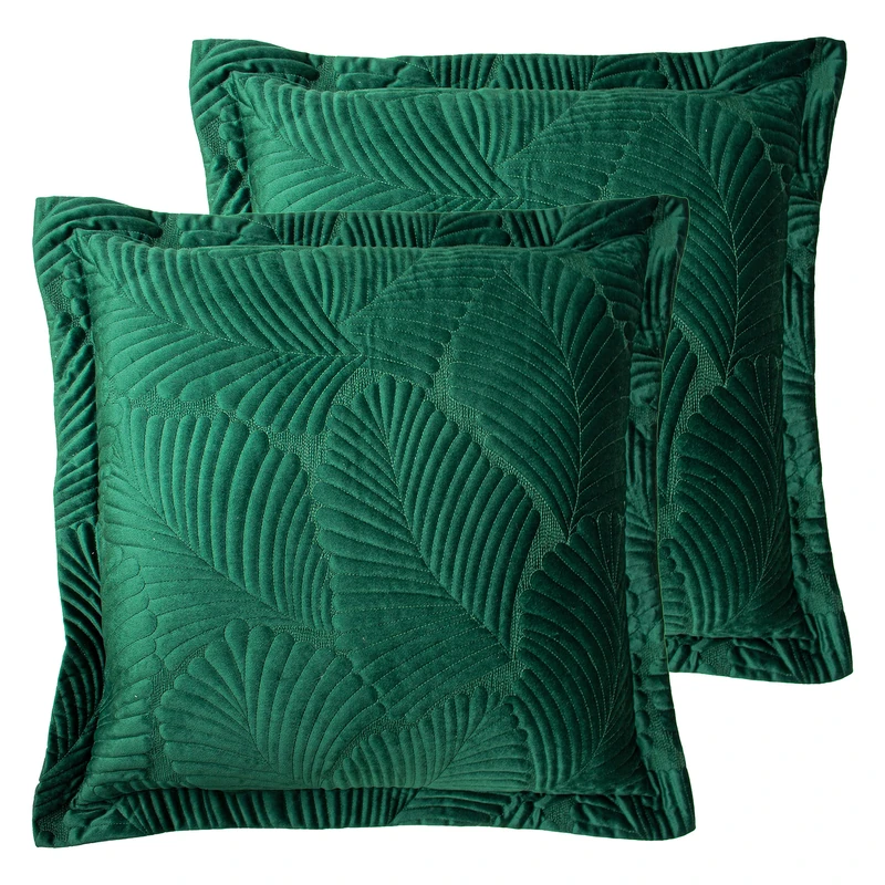 Paoletti Palmeria Feather Filled Cushions (Twin Pack), Polyester, Cotton, Emerald