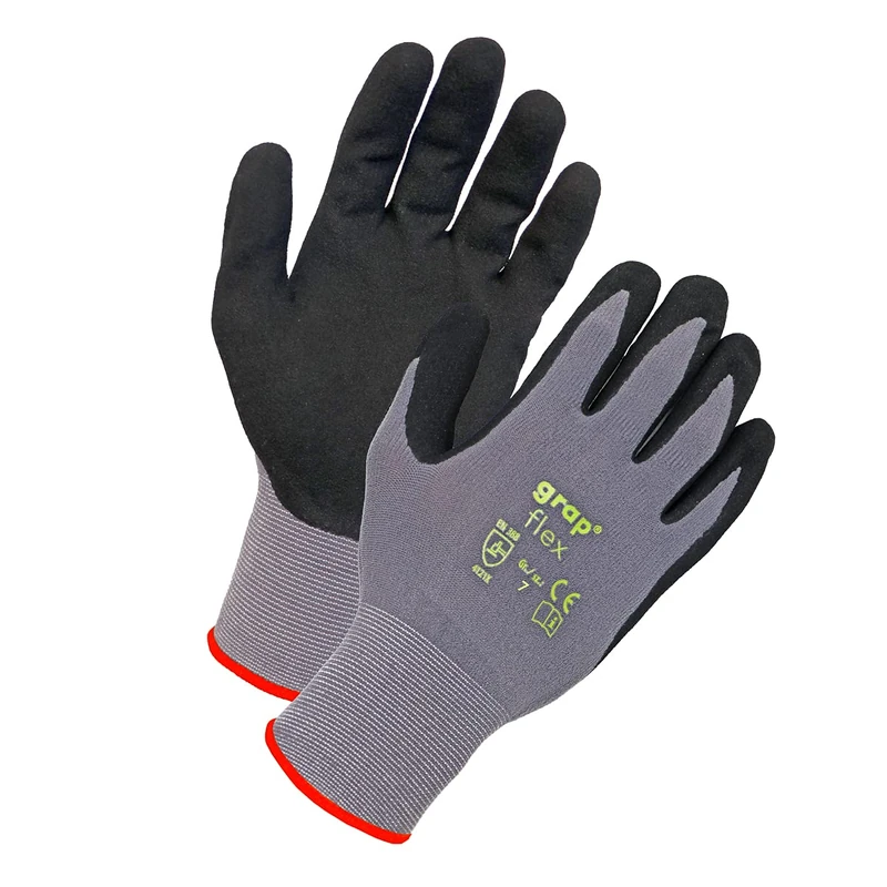 inapa Grap Flex Work Gloves Breathable Non-Slip Water-Repellent Size 7 S Grey 12 Pairs