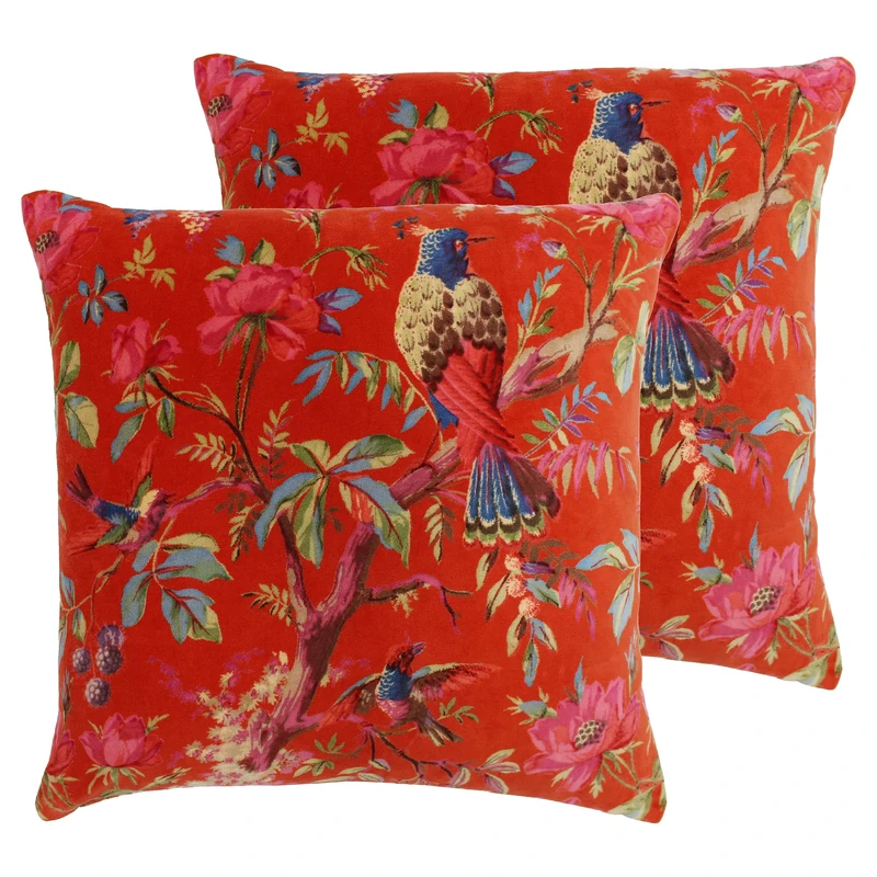 Paoletti Paradise Polyester Filled Cushions (Twin Pack), Cotton, Orange