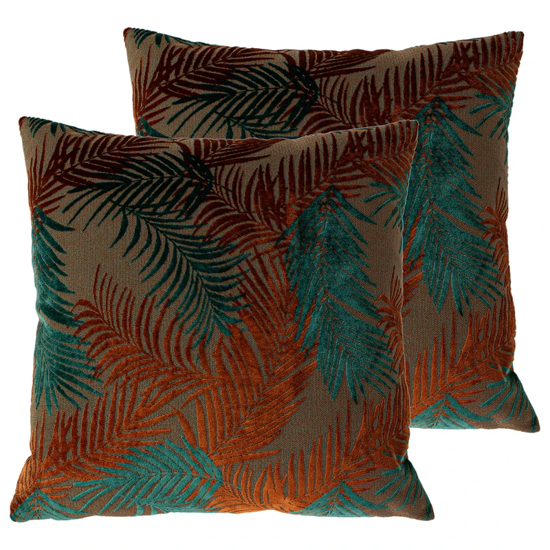 Paoletti Palm Grove Feather Filled Cushions (Twin Pack), Polyester, Teal/Navy - Image 1