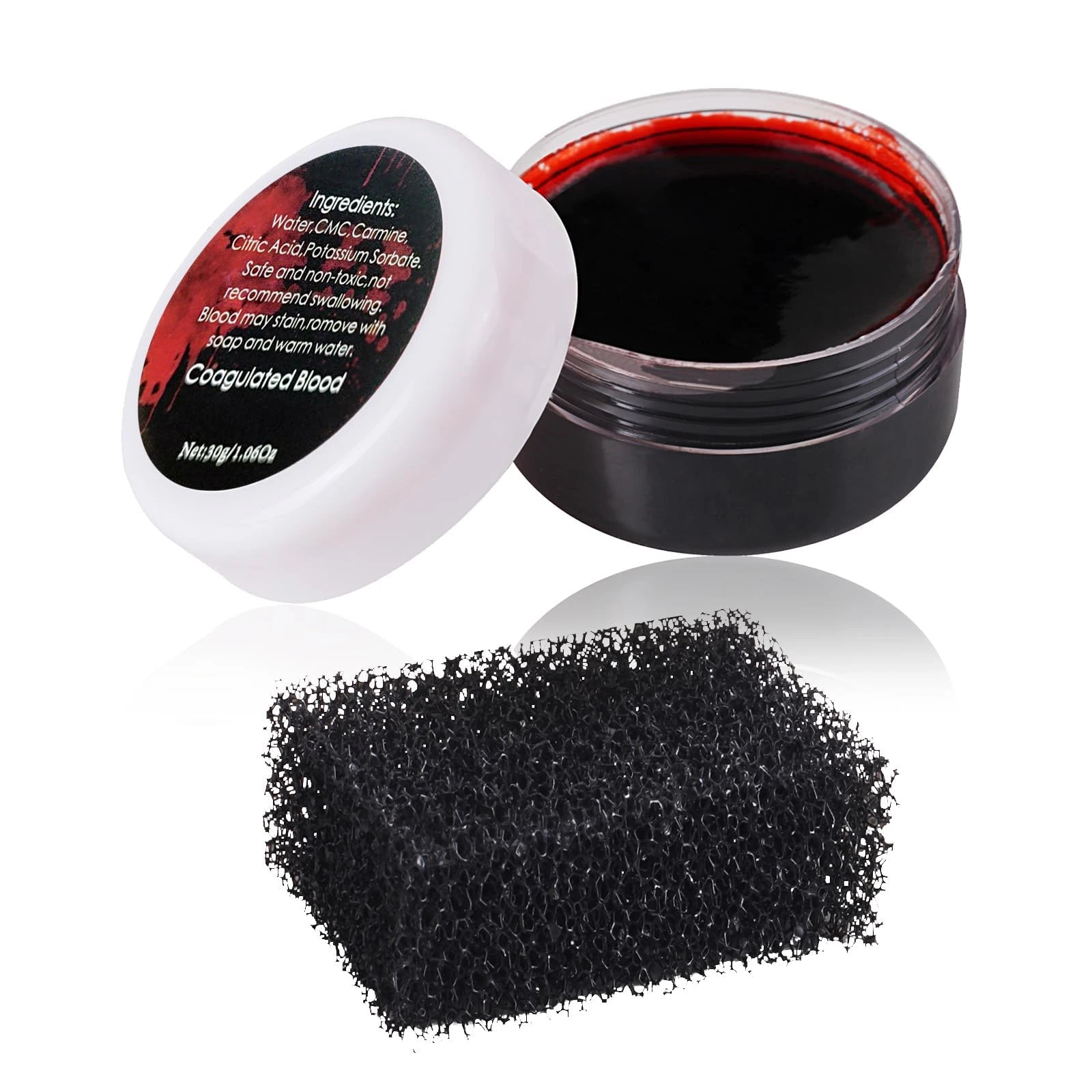 Halloween Coagulated Fake Blood Gel with Stipple Sponge,Make SFX Specail Effects For Halloween Festival & Party,1.1Oz(30g)