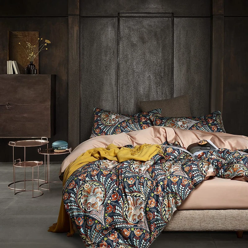 Cupocupa Duvet Cover King Size Set Boho Floral Pattern King Duvet Cover Set for King Size Bed Vintage Soft Bedding Leaf Print Paisley Duvet Cover with Pillowcases