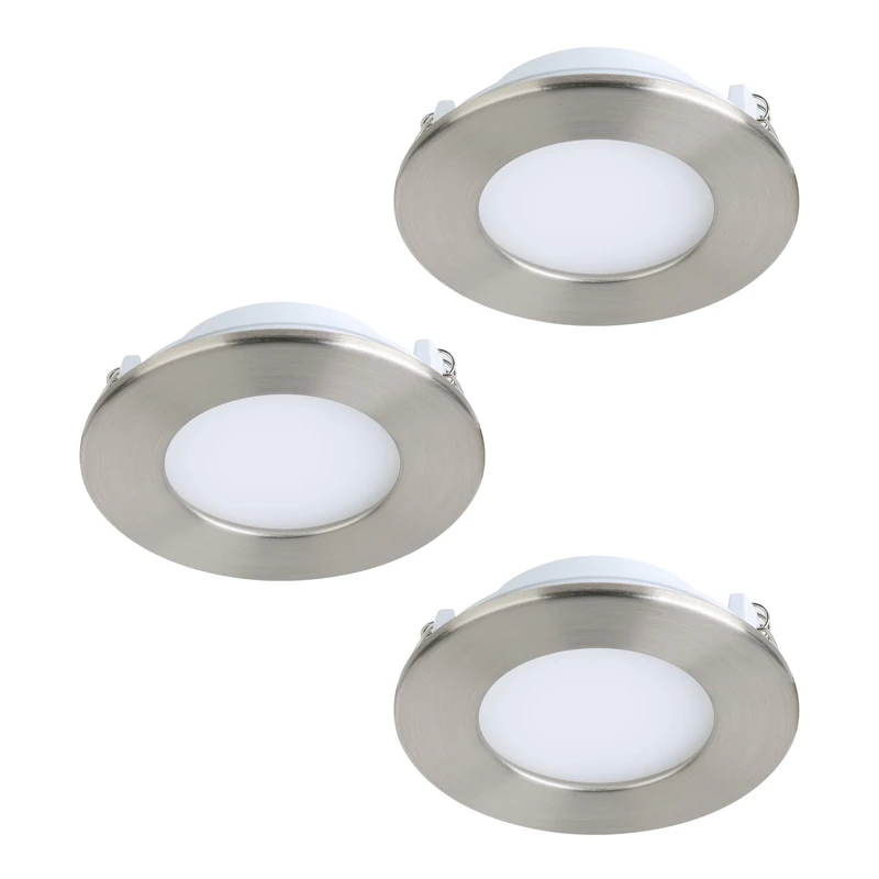 Eglo Connect.z Set of 3 Smart Home LED Bathroom spotlights Fueva-Z, Flat spot Lights for Ceiling, Ø 3.3 inches, ZigBee, app and Voice Control, Warm – Cool White, dimmable, Nickel-matt, IP44