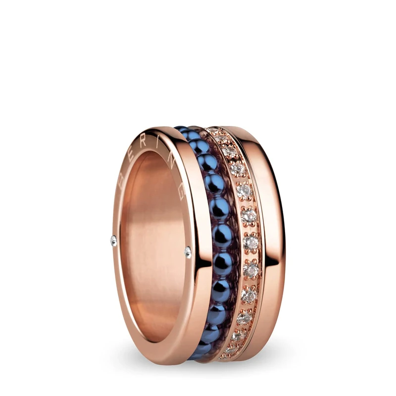 BERING Exchangeable Ring Combination for Women in Rose Gold and Blue with the Distinctive Twist and Change System, Indus