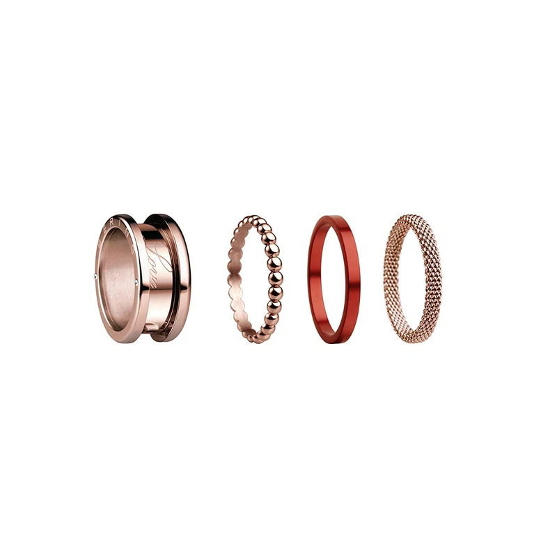 BERING Exchangeable Ring Set for Women in Rose Gold and Black with the Distinctive Twist and Change System, Symphony Set C