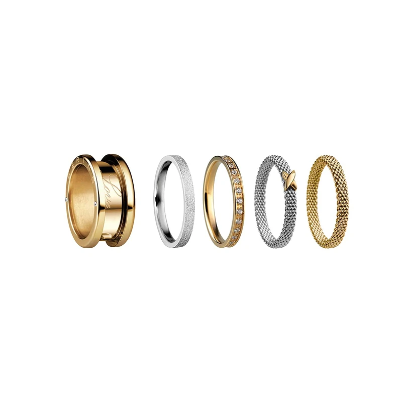 BERING Exchangeable Ring Set for Women in Silver and Gold with the Distinctive Twist and Change System, Symphony Set E
