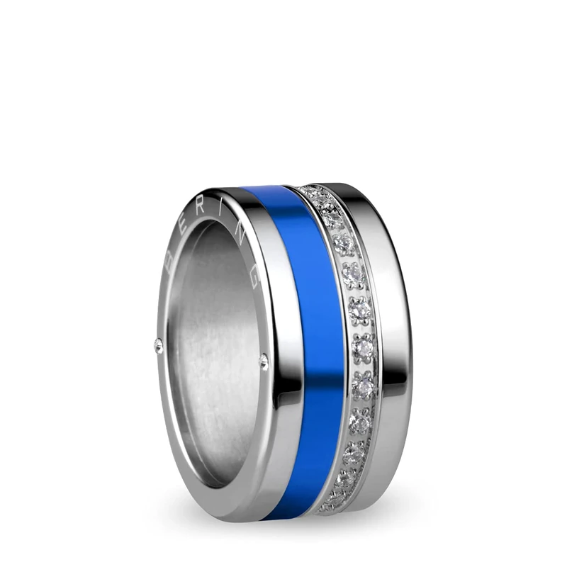BERING Exchangeable Ring Combination for Women in Silver and Blue with the Distinctive Twist and Change System, Amur