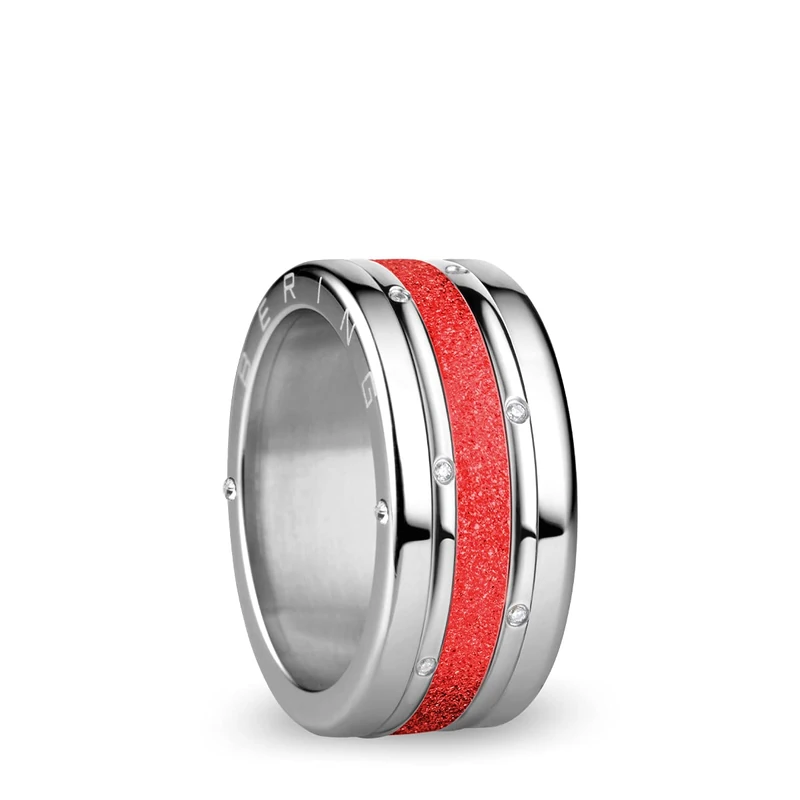 BERING Exchangeable Ring Combination for Women in Silver and Red with the Distinctive Twist and Change System, Lena