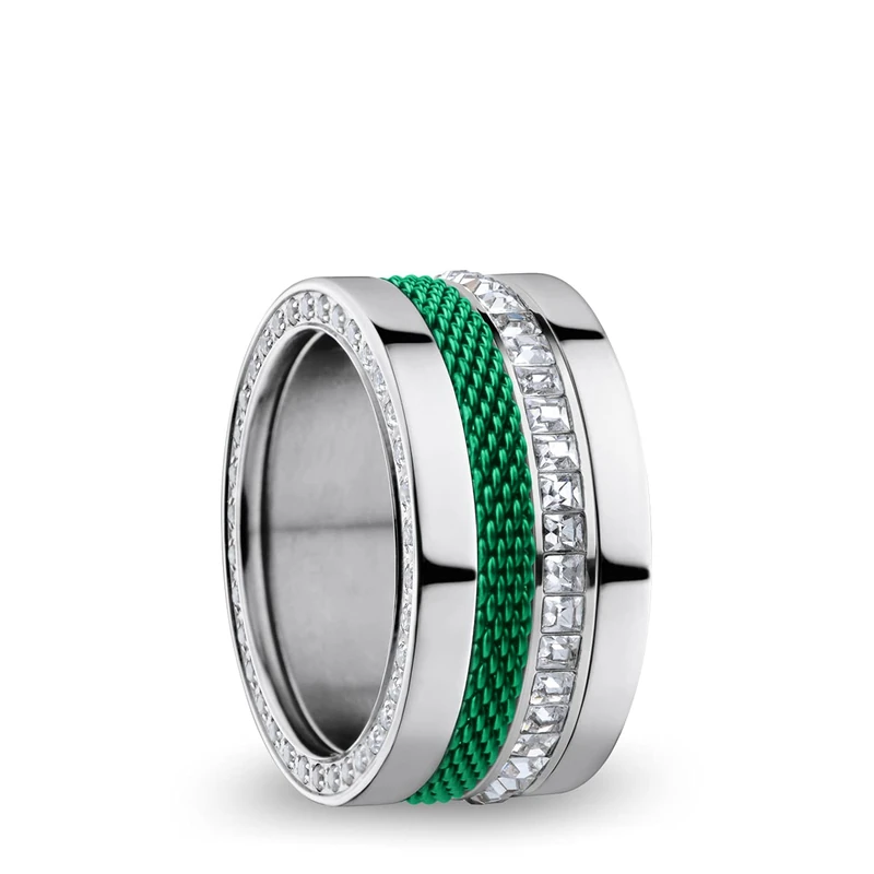 BERING Exchangeable Ring Combination for Women in Silver and Green with the Distinctive Twist and Change System, Ganges