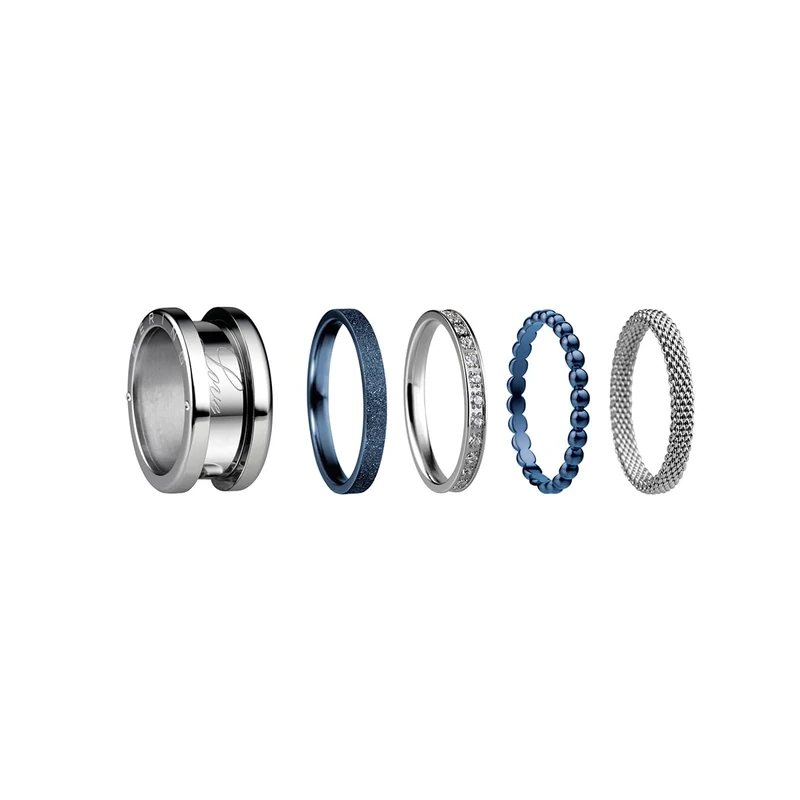 BERING Exchangeable Ring Set for Women in Silver and Blue with the Distinctive Twist and Change System, Symphony Set A