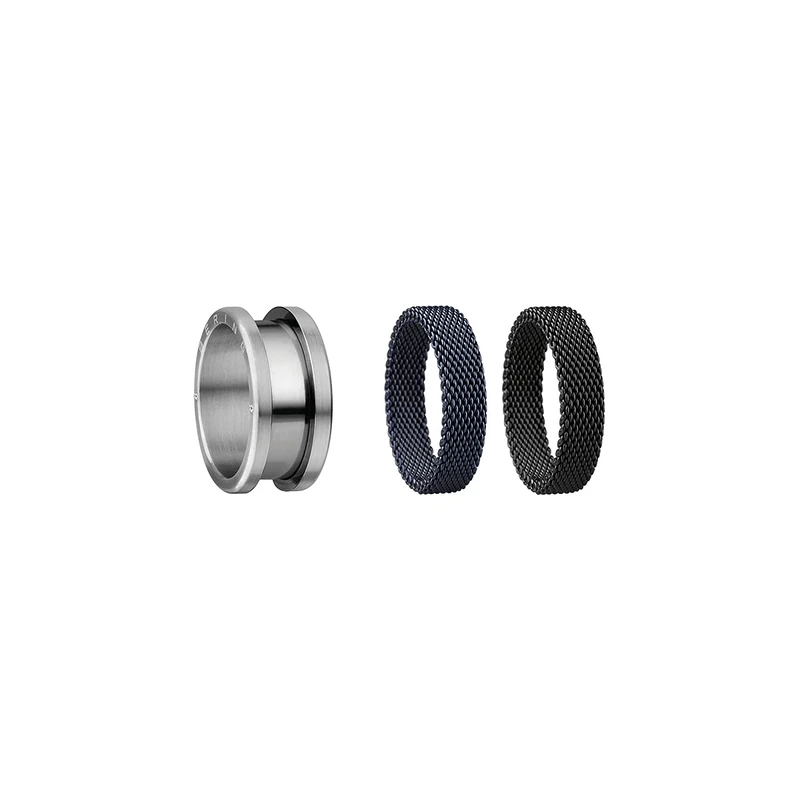 BERING Exchangeable Ring Set for Men in Silver, Black and Blue with the Distinctive Twist and Change System, Symphony Set B