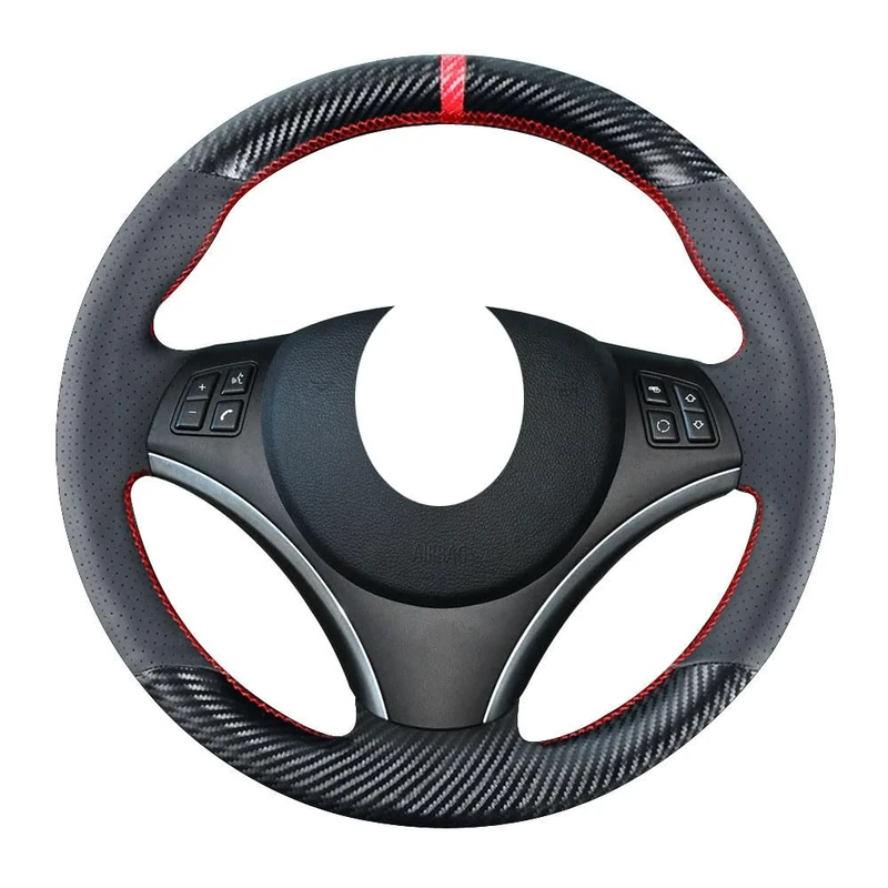 Kivnto DIY Carbon Fiber Steering Wheel Covers for BMW 1 Series E81 E82 E87 E88 2008-2012/3 Series E90 E91 E92 E93 2006-2011 / E84 X1 SUV 2013-2015 15 inches Leather Interior Accessories
