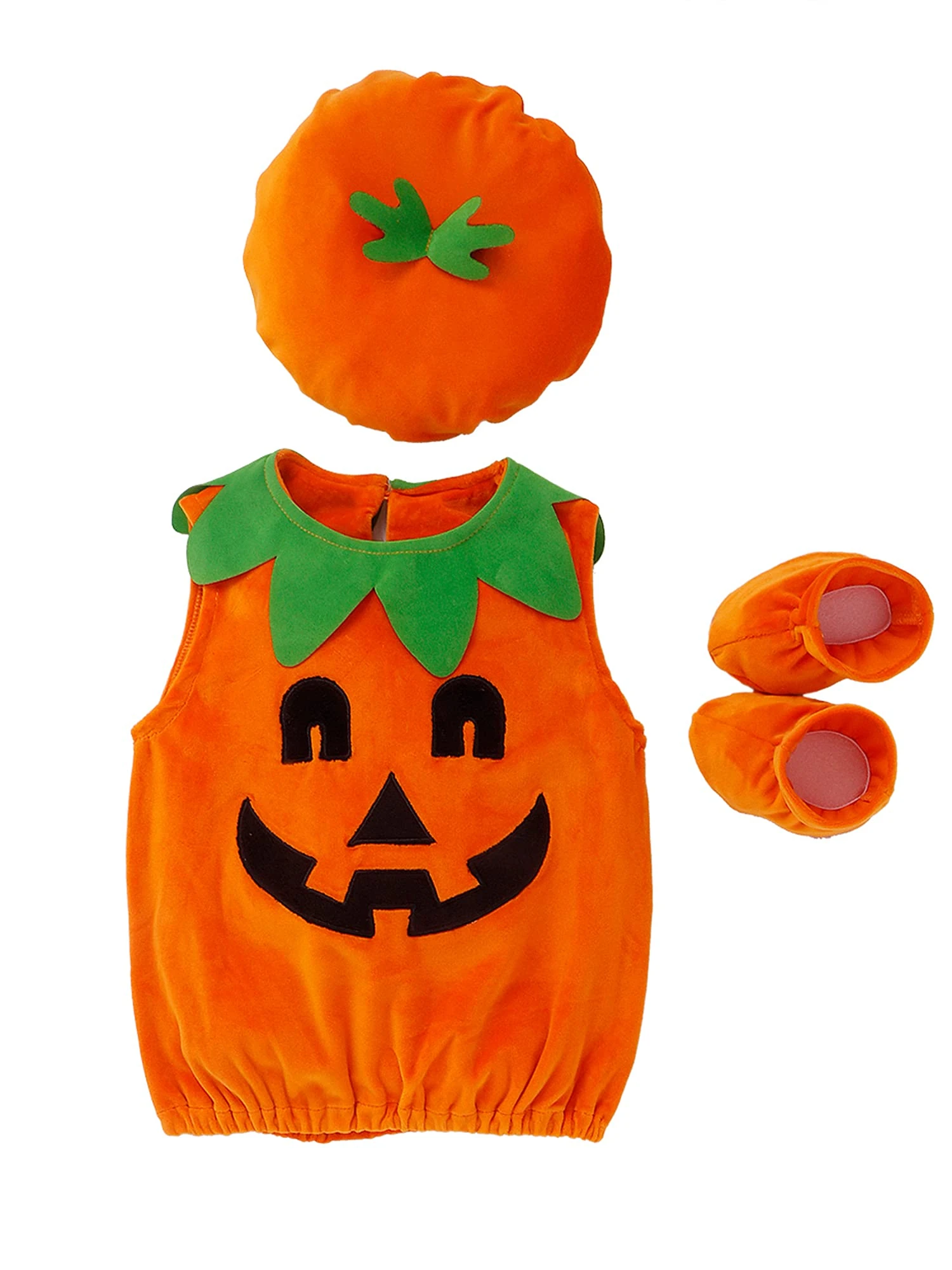 Felcia 3Pcs Newborn Baby Girl Boy Halloween Pumpkin Romper Costumes Bodysuit + Hat + Set (Orange, 1-2T)