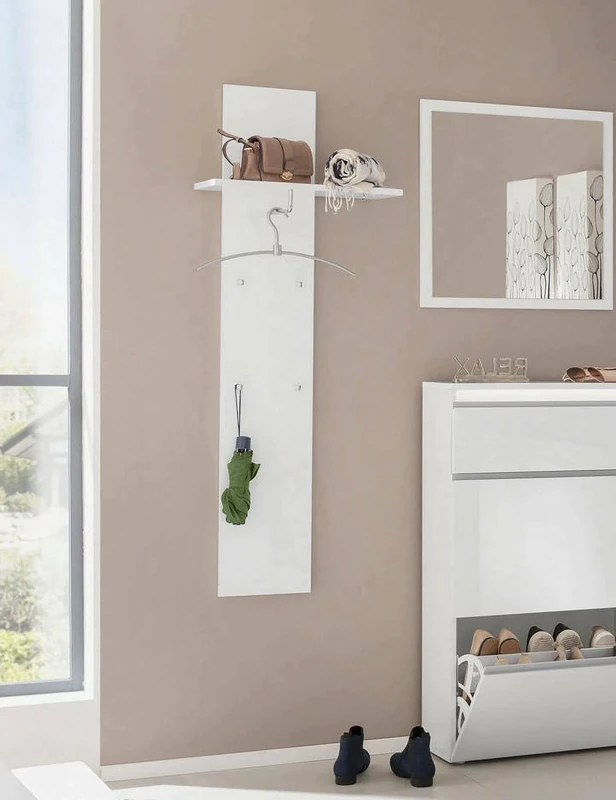 Dmora - Entrance Furniture Omer, Modern multifunction entrance, Multipurpose cabinet for atrium, 100% Made in Italy, cm 50x27h140, Glossy white