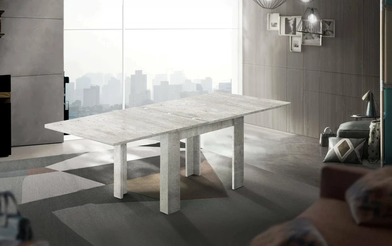 Dmora - Extendable Table Otto, Auxiliary kitchen console, Extendable table, 100% Made in Italy, cm 90x90h75, Cement