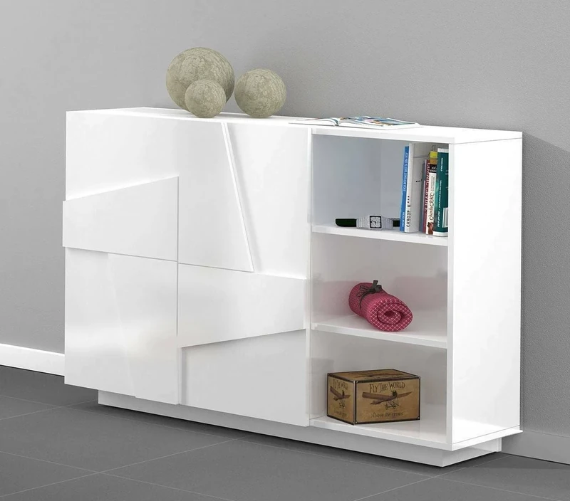 Dmora - Entrance Furniture Salvo, Modern multifunction entrance, Multipurpose cabinet for atrium, 100% Made in Italy, cm 121x38h86, Glossy white