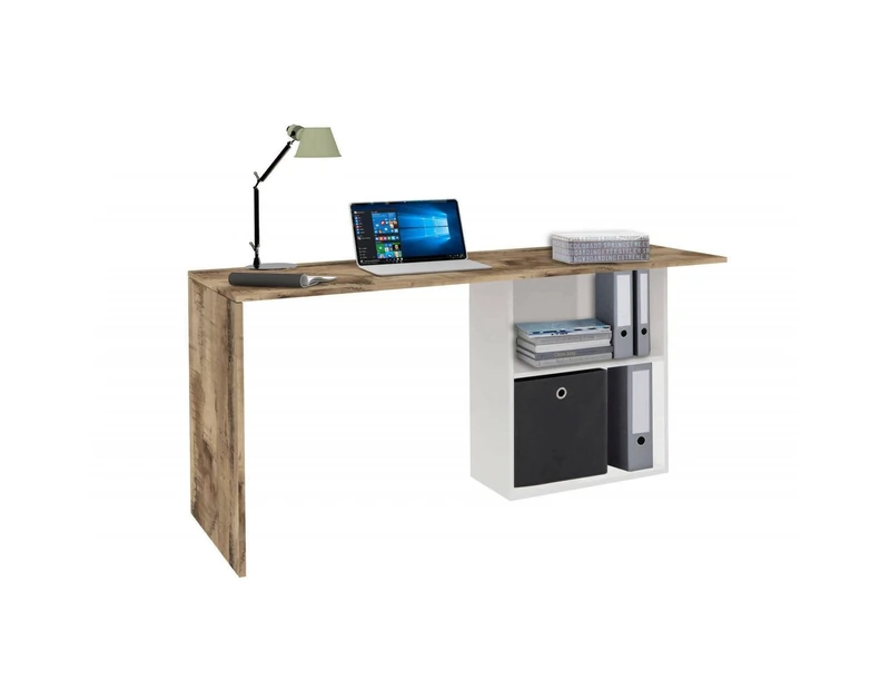 Dmora - Desk Raimondo, PC holder linear desk, Multipurpose office table, Space-saving desk, 100% Made in Italy, cm 110x50h75, Glossy white and Maple