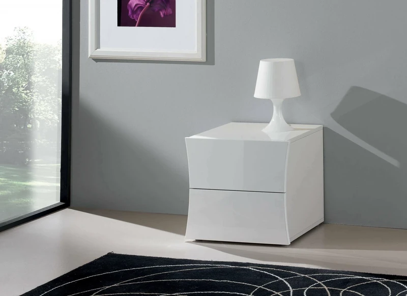 Dmora - Nightstand Pietro, Night table with 2 drawers, Bedroom furniture, 100% Made in Italy, cm 50x40h41, Glossy white
