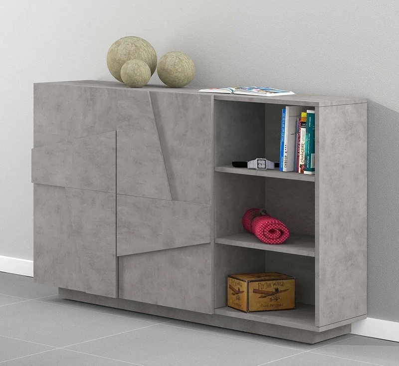 Dmora - Entrance Furniture Salvo, Modern multifunction entrance hall, Multipurpose cabinet for entrance hall, 100% Made in Italy, cm 121x38h86, Cement