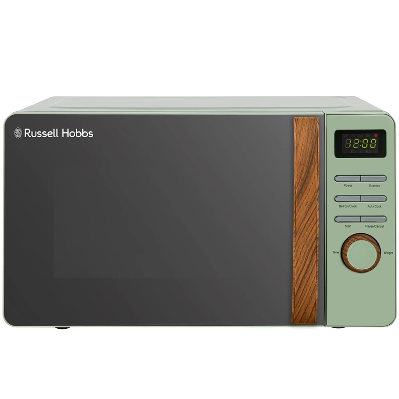 Russell Hobbs RHMD714MG-N 17 Litre Matt Green Digital Microwave with Wood Effect handle and dials'
