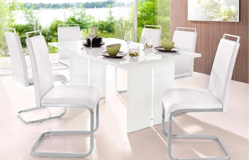 Dmora - Fixed table Gabriele, Rectangular design table, Kitchen table, 100% Made in Italy, cm 160x90h75, Glossy white