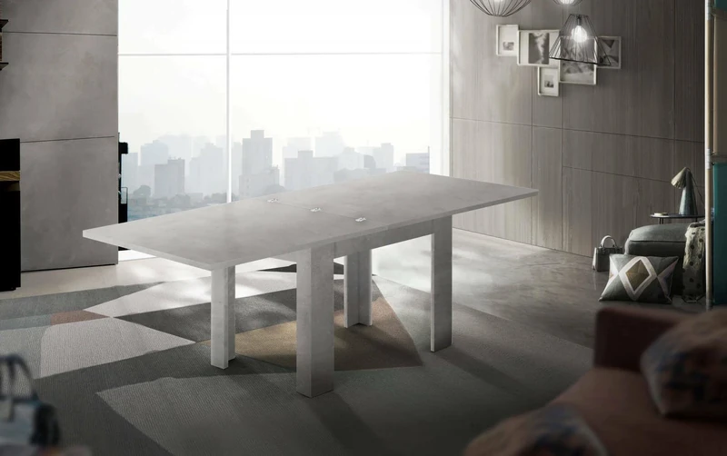 Dmora - Extendable Table Otto, Auxiliary kitchen console, Extendable table, 100% Made in Italy, cm 90x90h75, Grey