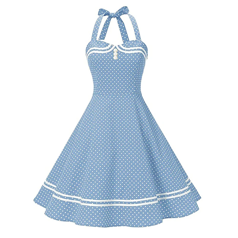 Audrey Hepburn Women's Vintage 1950s Floral Buttons Dress, Sky Blue, L - Image 1