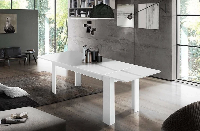 Dmora - Extendable Table Nanni, Extendable console up to 10 seats, 100% Made in Italy extendable console, cm 140/190x90h75, Glossy white
