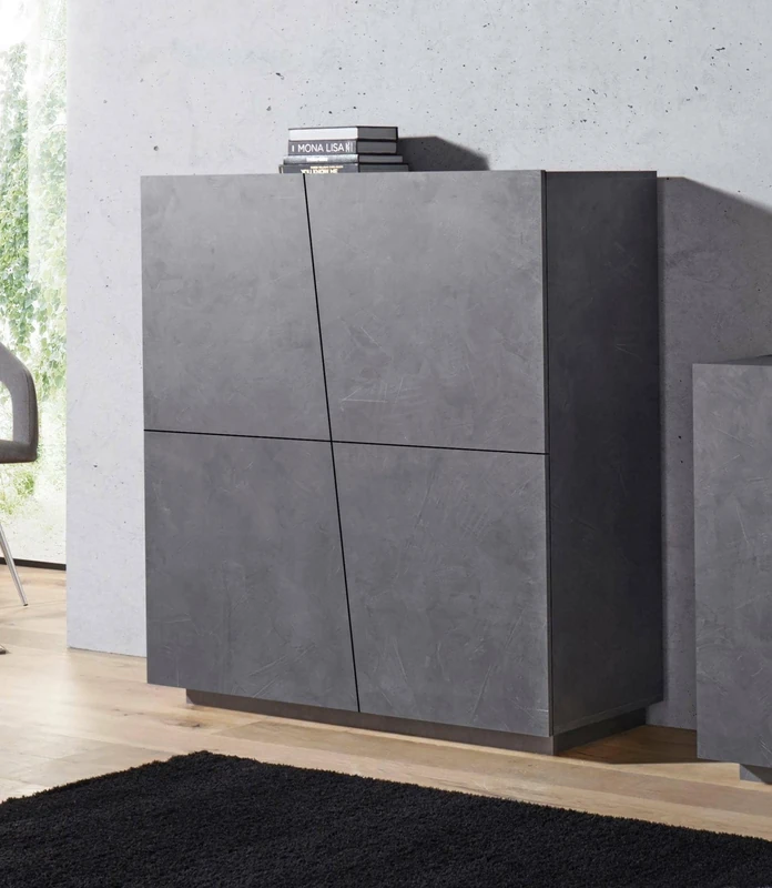 Dmora - Sideboard Pavel, Kitchen sideboard with 4 doors, Living room buffet, 100% Made in Italy, cm 120x43h126, Slate
