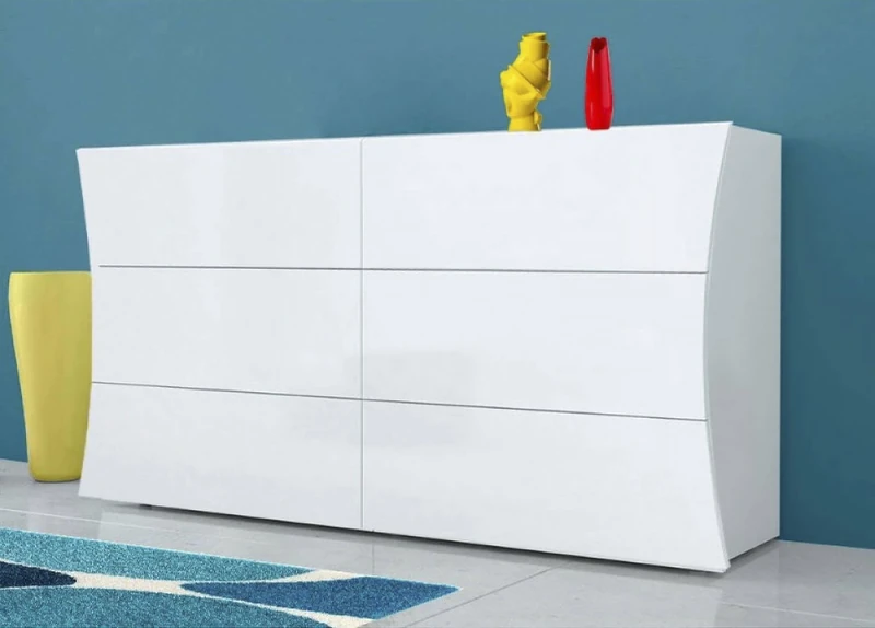 Dmora - Chest of drawers Mauro, Chest of drawers 6 drawers, Dresser for bedroom, 100% Made in Italy, Glossy white, cm 155x40h82