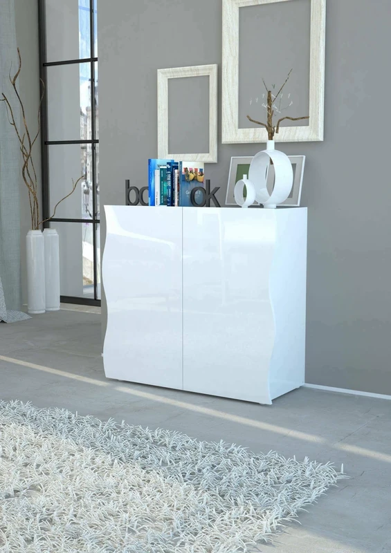 Dmora - Sideboard Nicolò, Kitchen sideboard with 2 doors, Living room buffet, 100% Made in Italy, cm 90x40h81, Glossy white